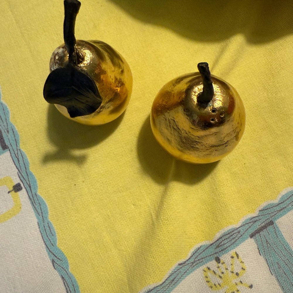 Gold vintage Decorative Pear salt and pepper shakers by Michael Abram.